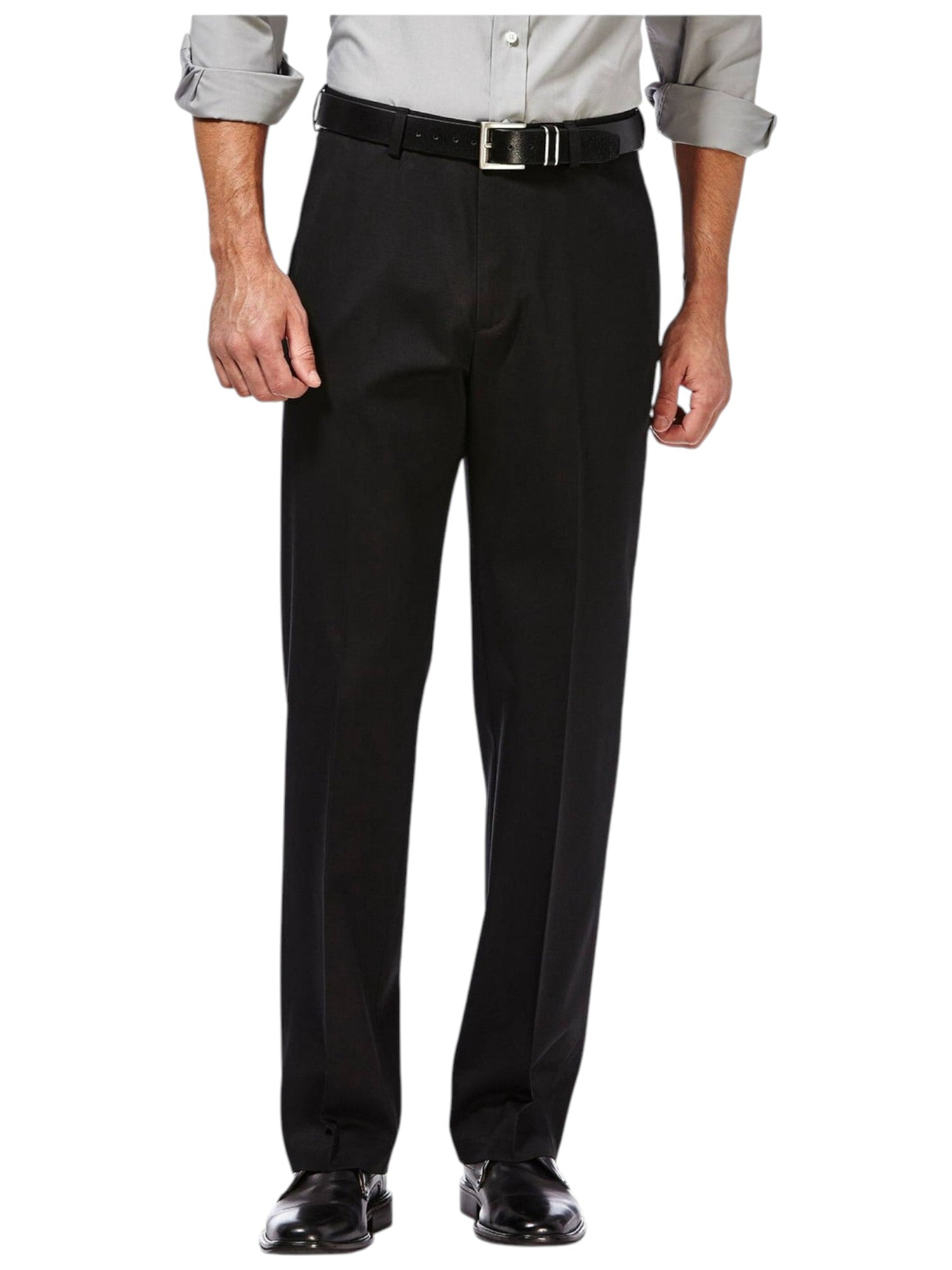 Haggar Mens Classic fit Dress Pants 38 / 34 Black Solid Stretch