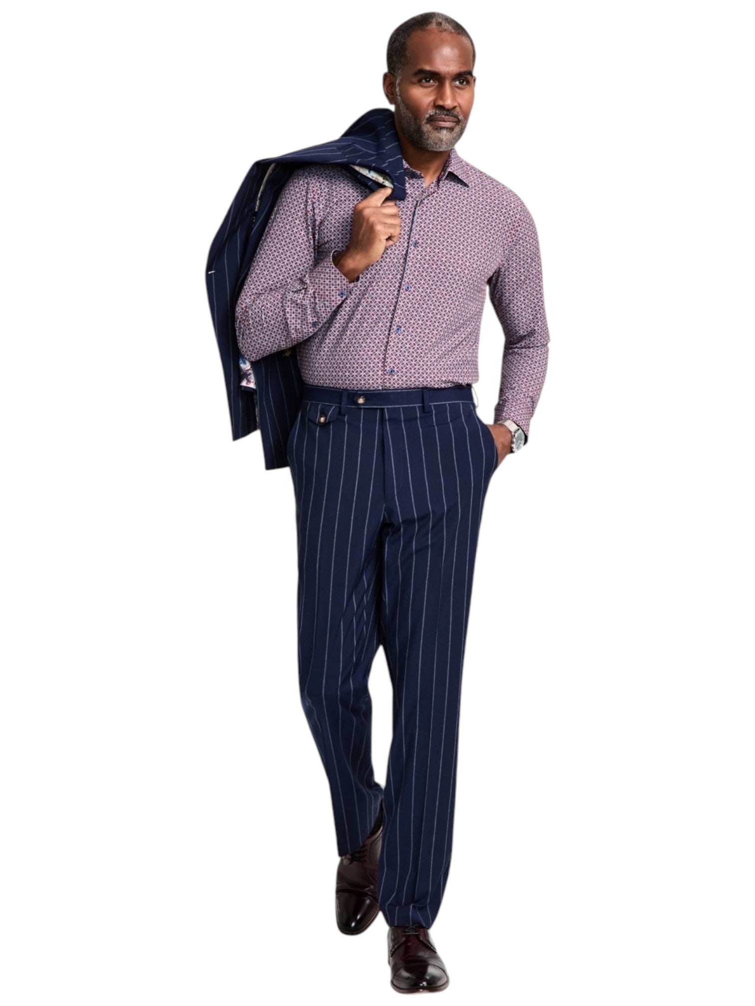 Tayion Mens Regular fit Dress Pants 44 / 30 Navy Blue Striped Stretch
