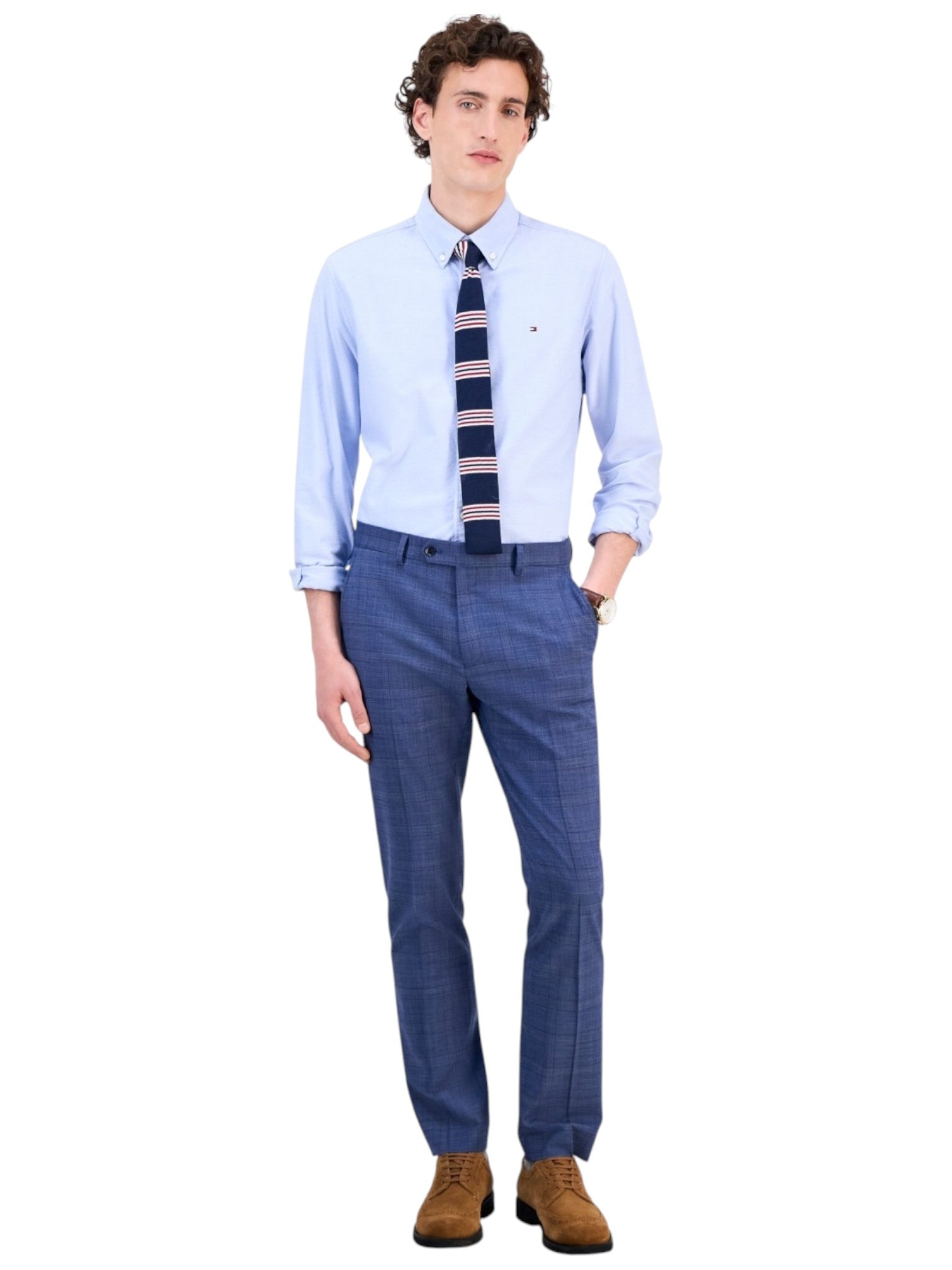 Tommy Hilfiger Mens Modern fit Dress Pants 33 / 32 Navy Blue Plaid Stretch