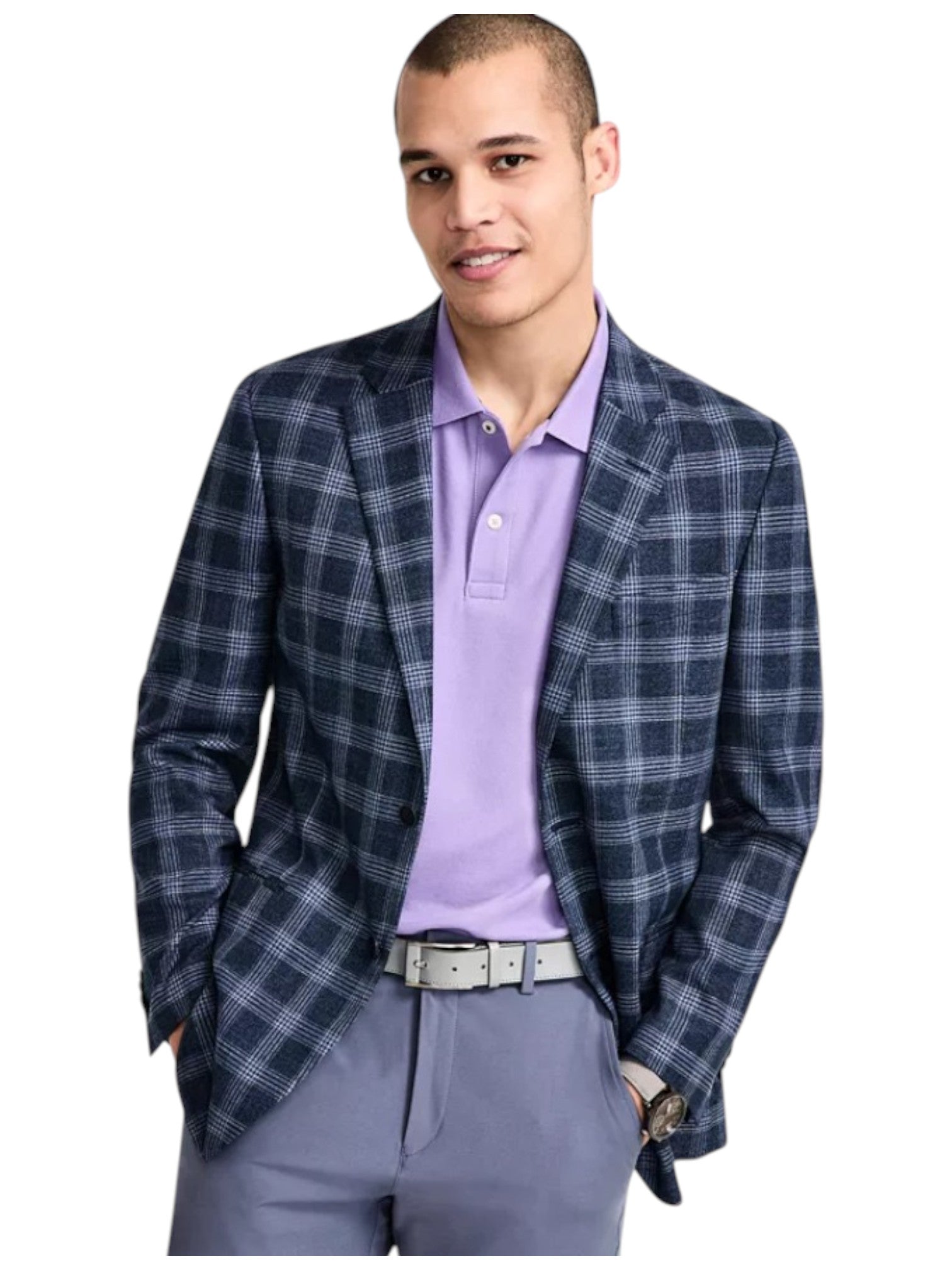 Nautica Mens Modern fit Sport Coat Blazer 48 R Navy Blue Plaid Stretch