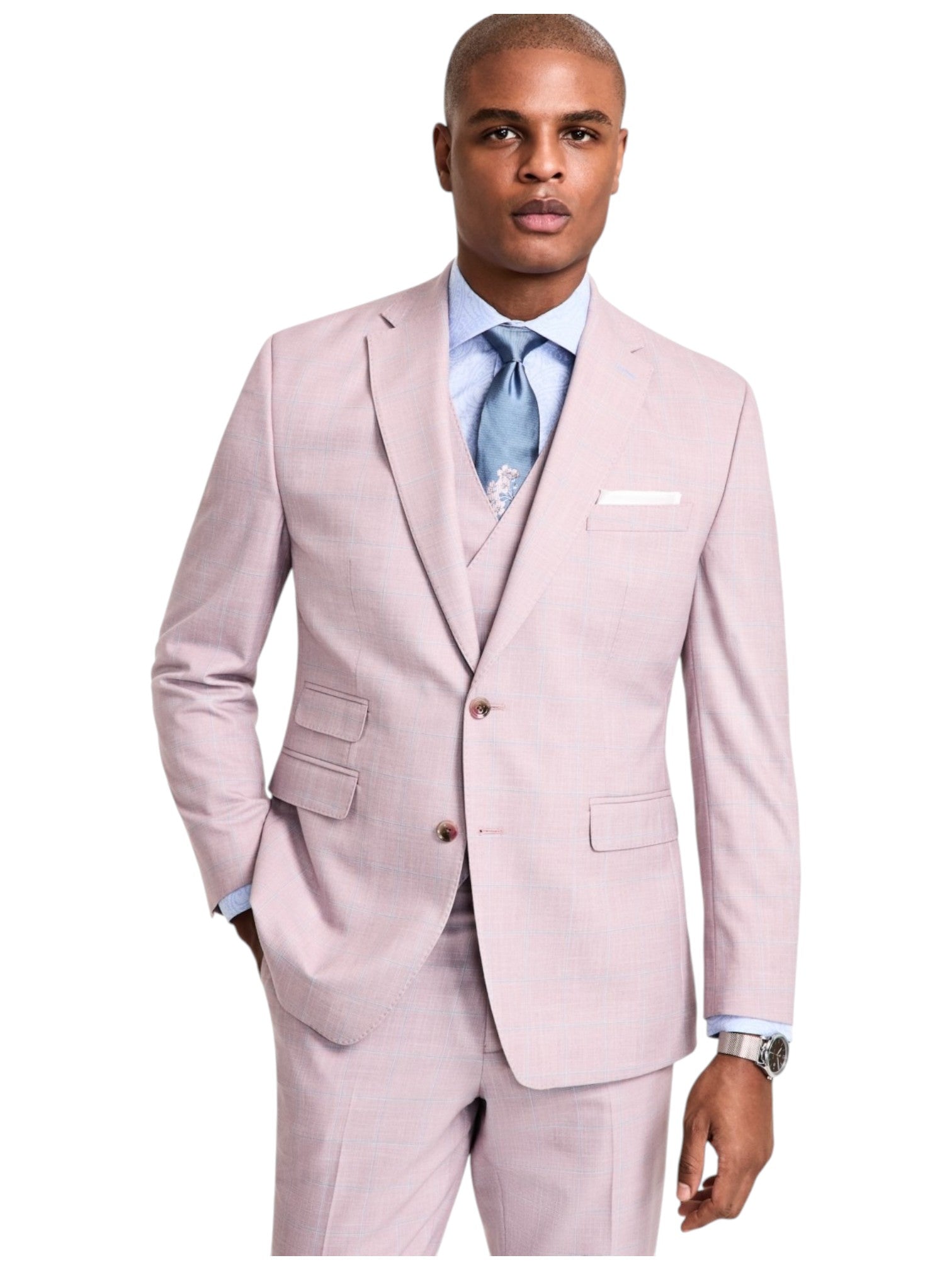 Tayion Mens Regular fit Suit Jacket Blazer 42 R Pink Windowpane