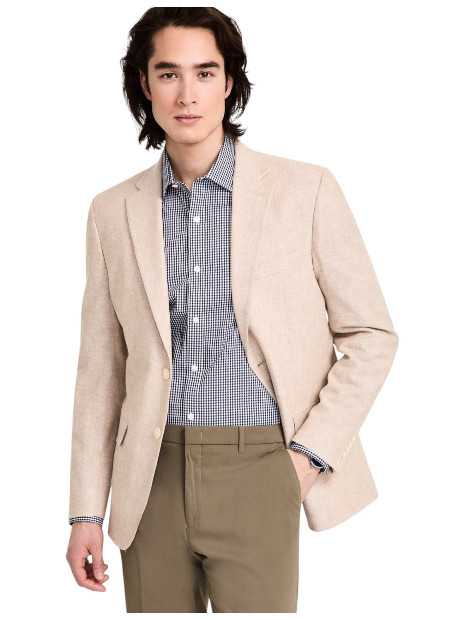 Tommy Hilfiger Mens Modern fit Sport Coat Blazer 44 L Beige Solid Linen