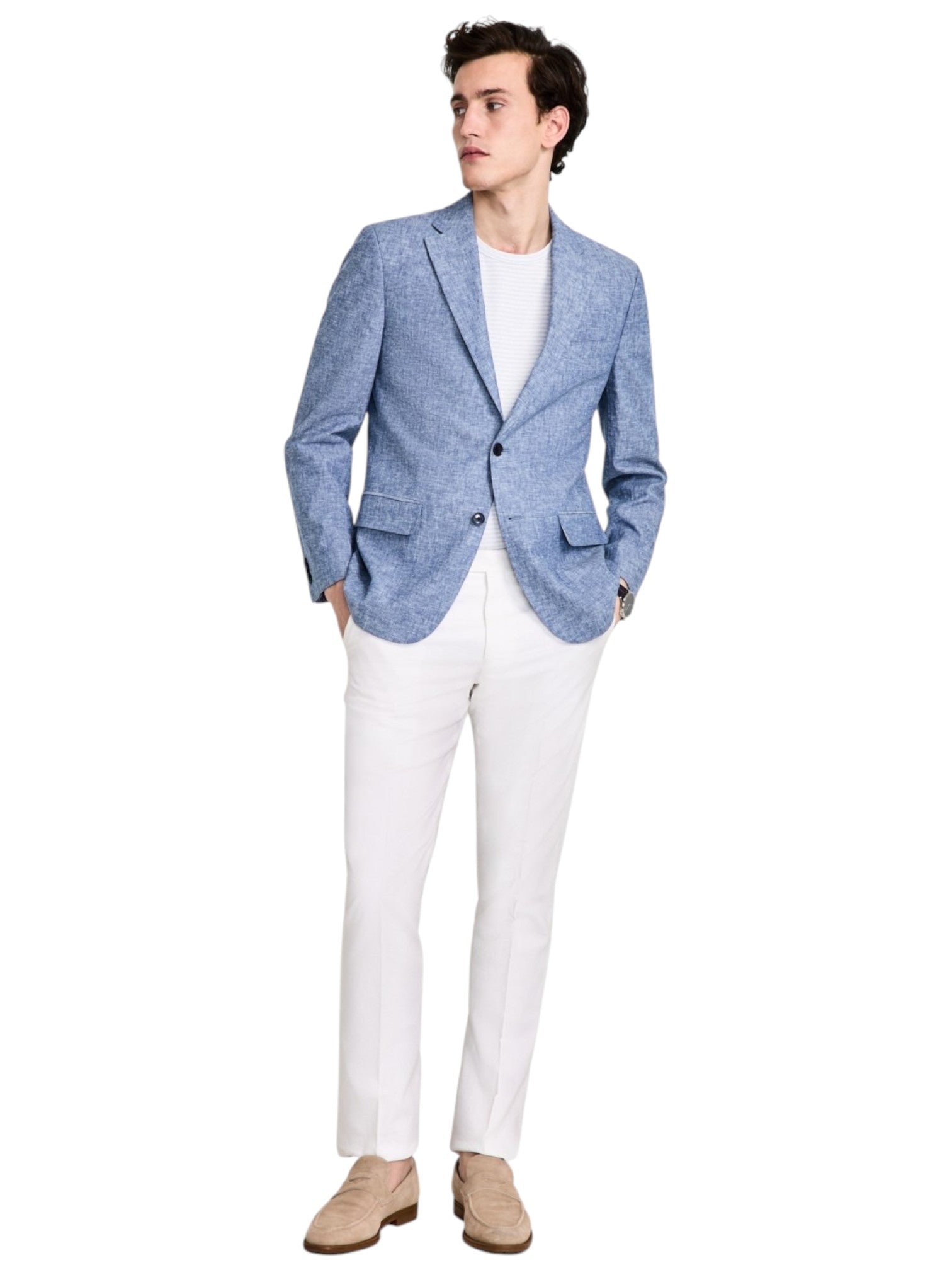 Tommy Hilfiger Mens Modern fit Linen Cotton Sport Coat Blazer 38 R Blue Solid