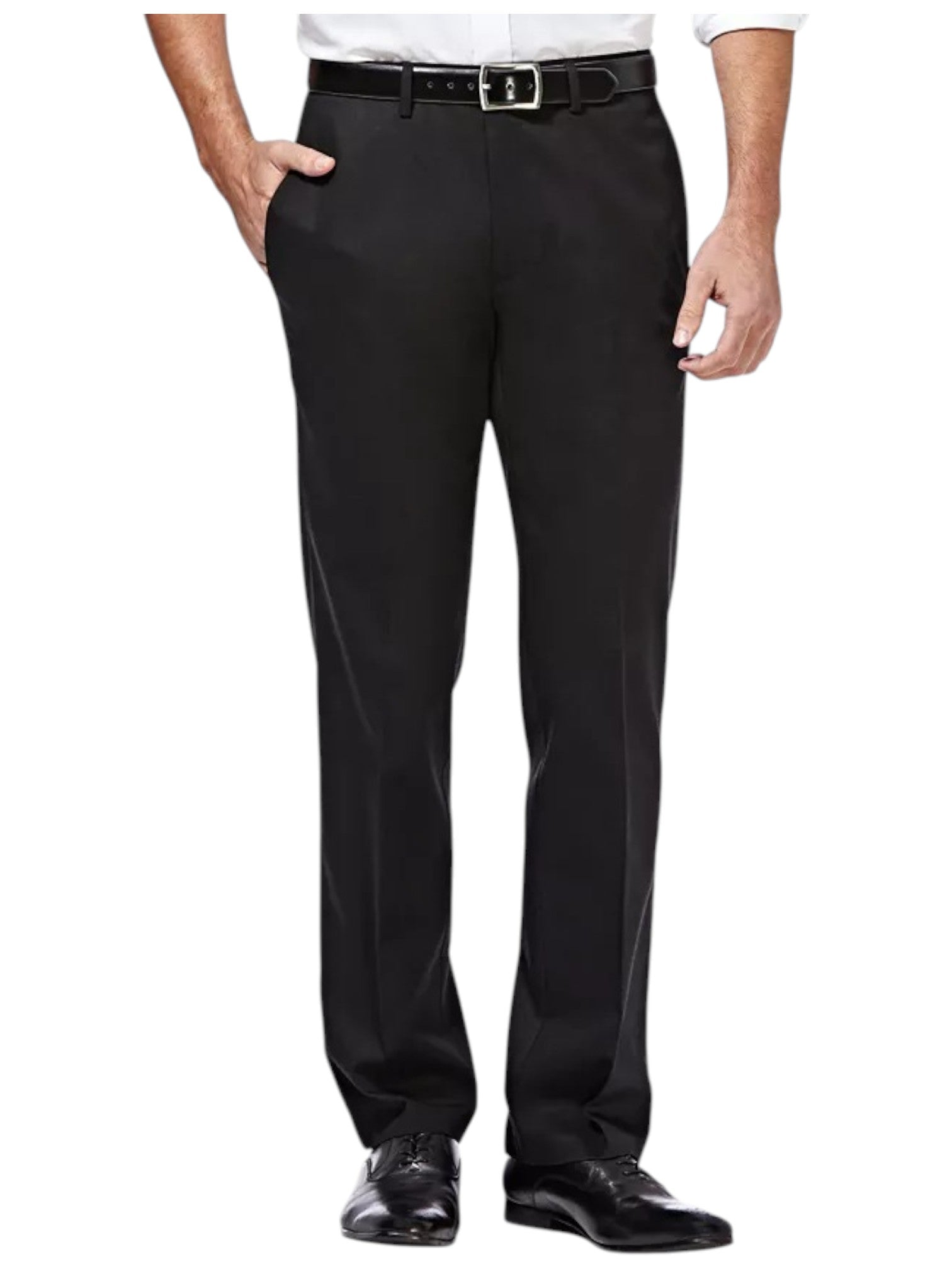 Haggar Mens Straight fit Dress Pants 40 / 30 Black Solid Stretch
