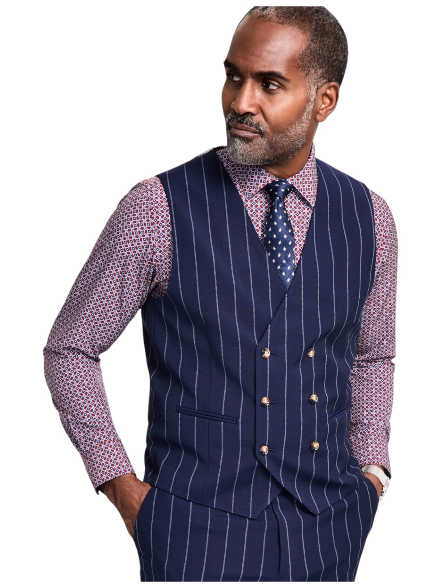 Tayion Mens Regular fit Button-Up Suit Vest XL Blue Striped