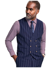 Tayion Mens Regular fit Button-Up Suit Vest XL Blue Striped