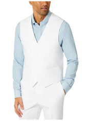 Tommy Hilfiger Mens Modern fit Button-Up Suit Vest Medium White Stretch