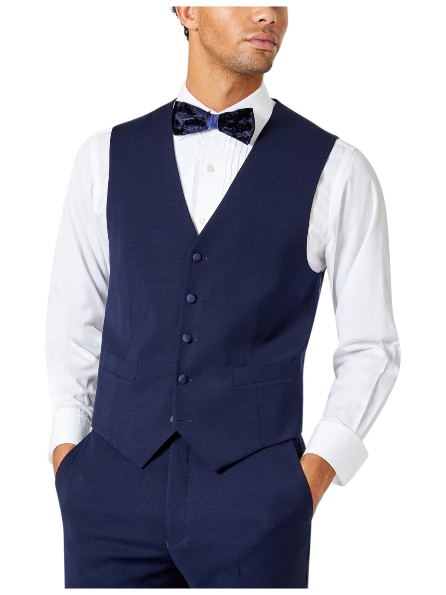 Tommy Hilfiger Mens Modern fit Button-Up Suit Vest XXL Blue Solid