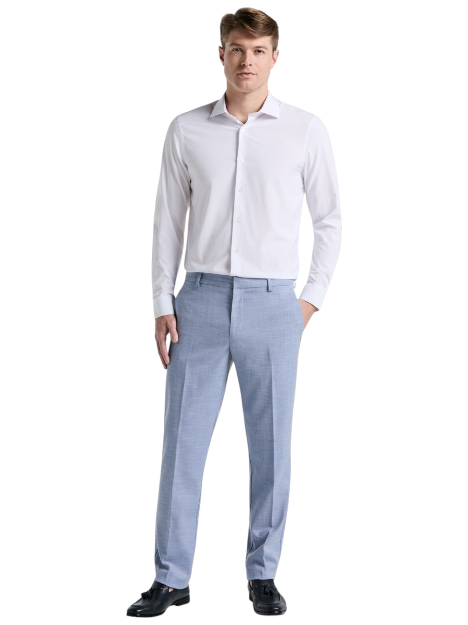 Perry Ellis Mens Modern fit Dress Pants 36 / 29 Light Blue Solid Stretch