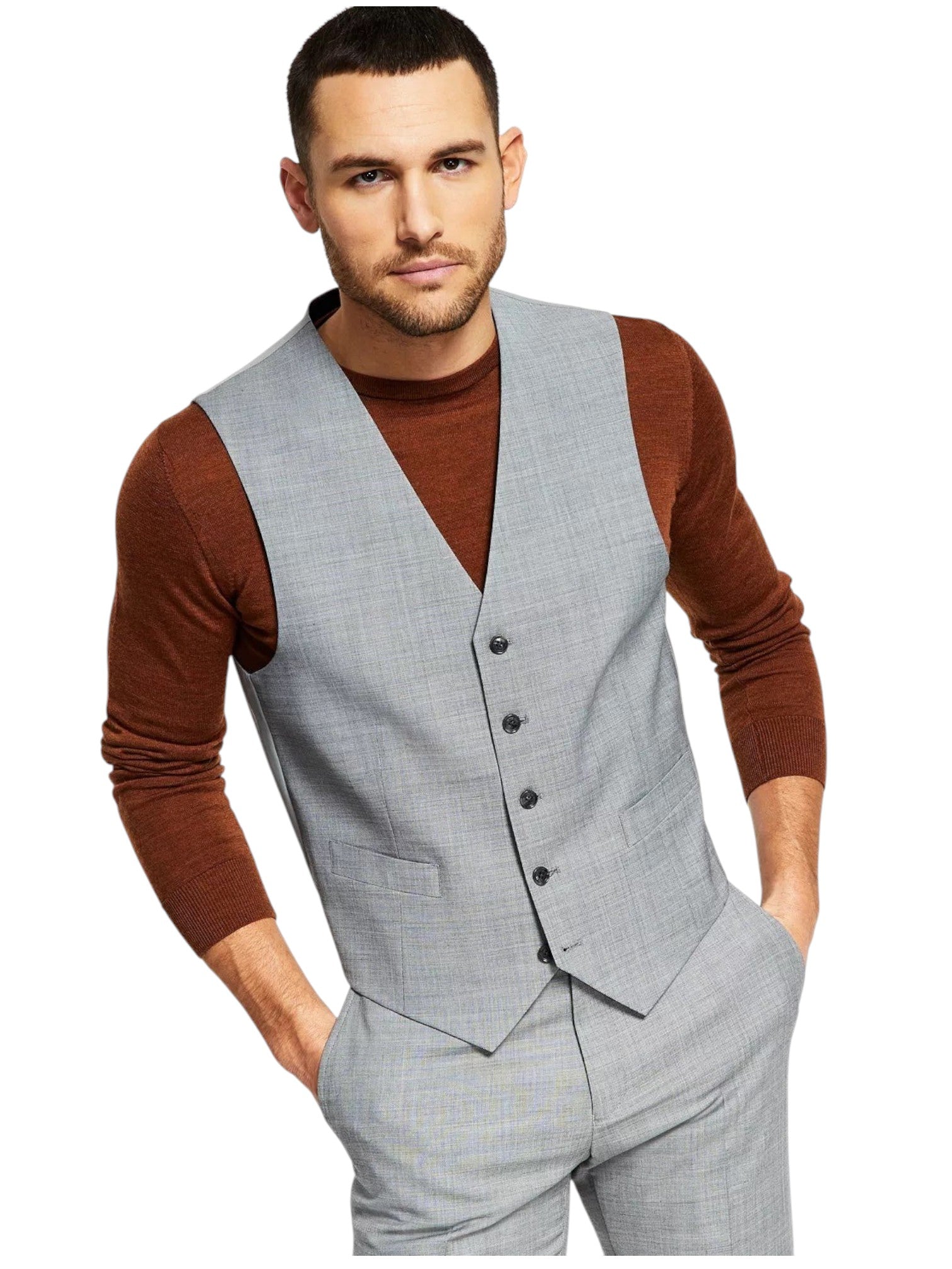 Tommy Hilfiger Mens Modern fit Button-Up Suit Vest XL Grey Stretch Wool