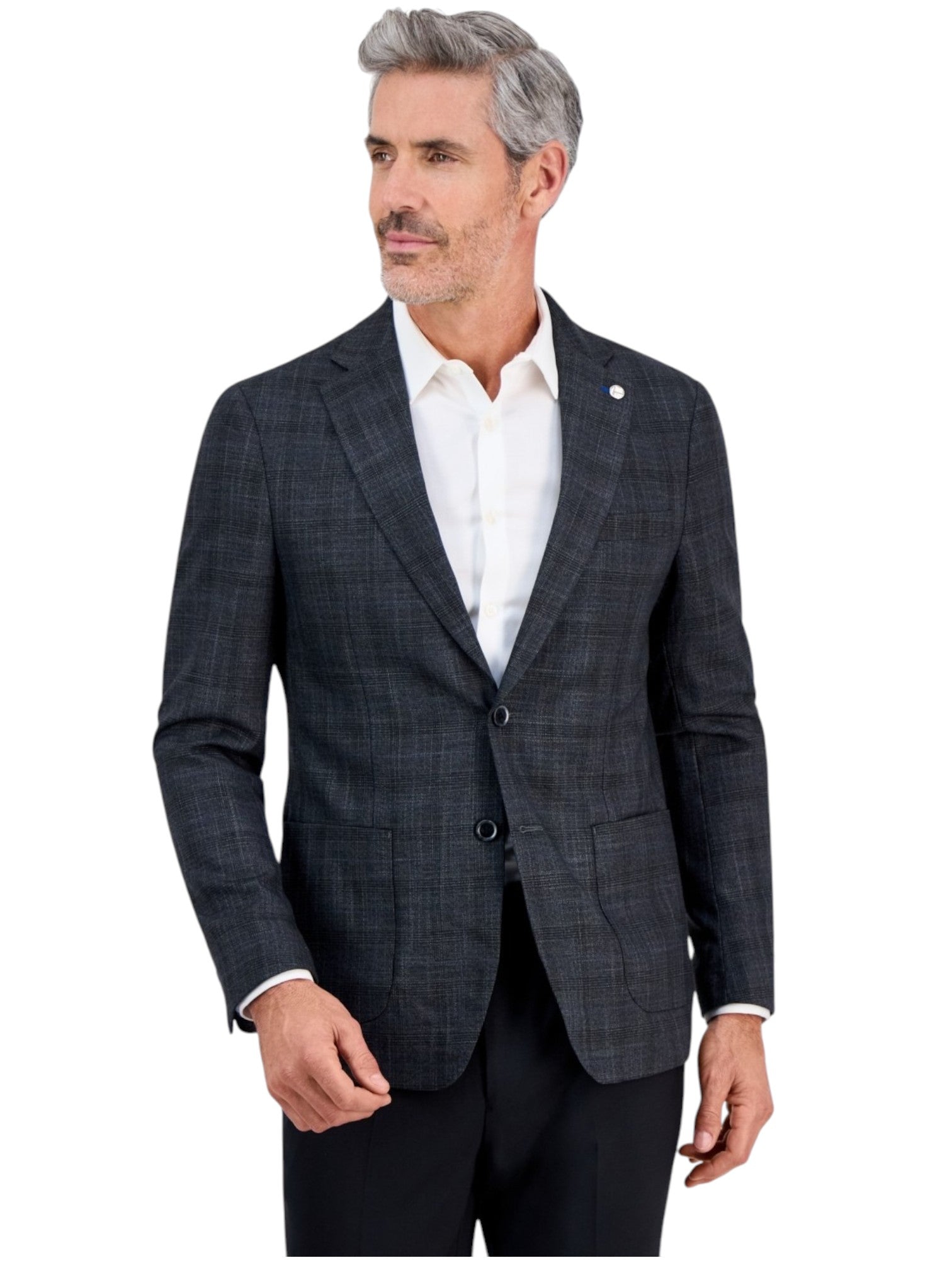 Tom Baine Mens Slim fit Sport Coat Blazer XXL Dark Grey Blue Plaid Stretch