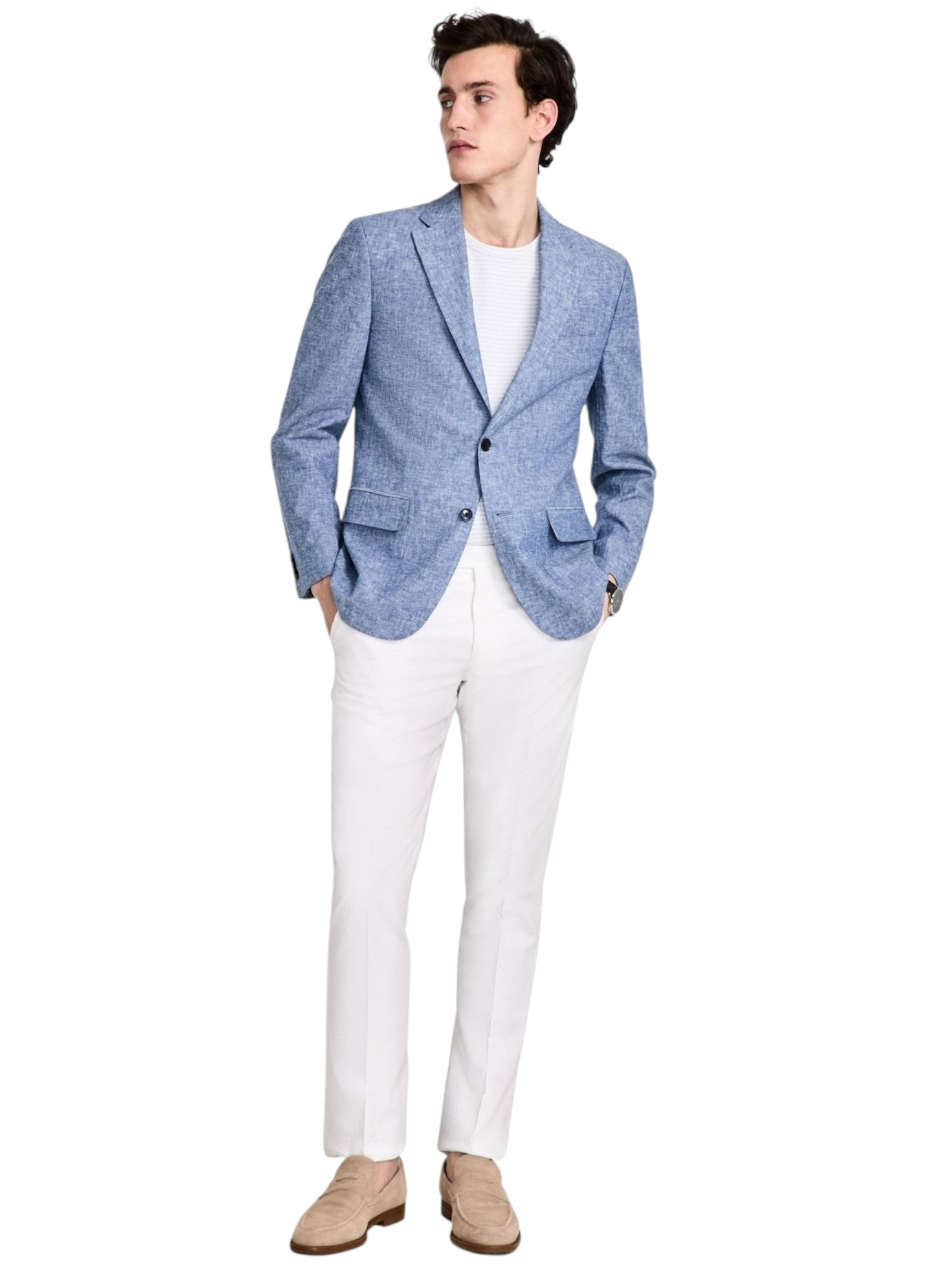 Tommy Hilfiger Mens Modern fit Sport Coat Blazer 36 S Light Blue Solid Linen
