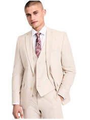 Bar Iii Mens Slim fit Sport Coat Blazer 42 R Beige Solid Stretch Linen