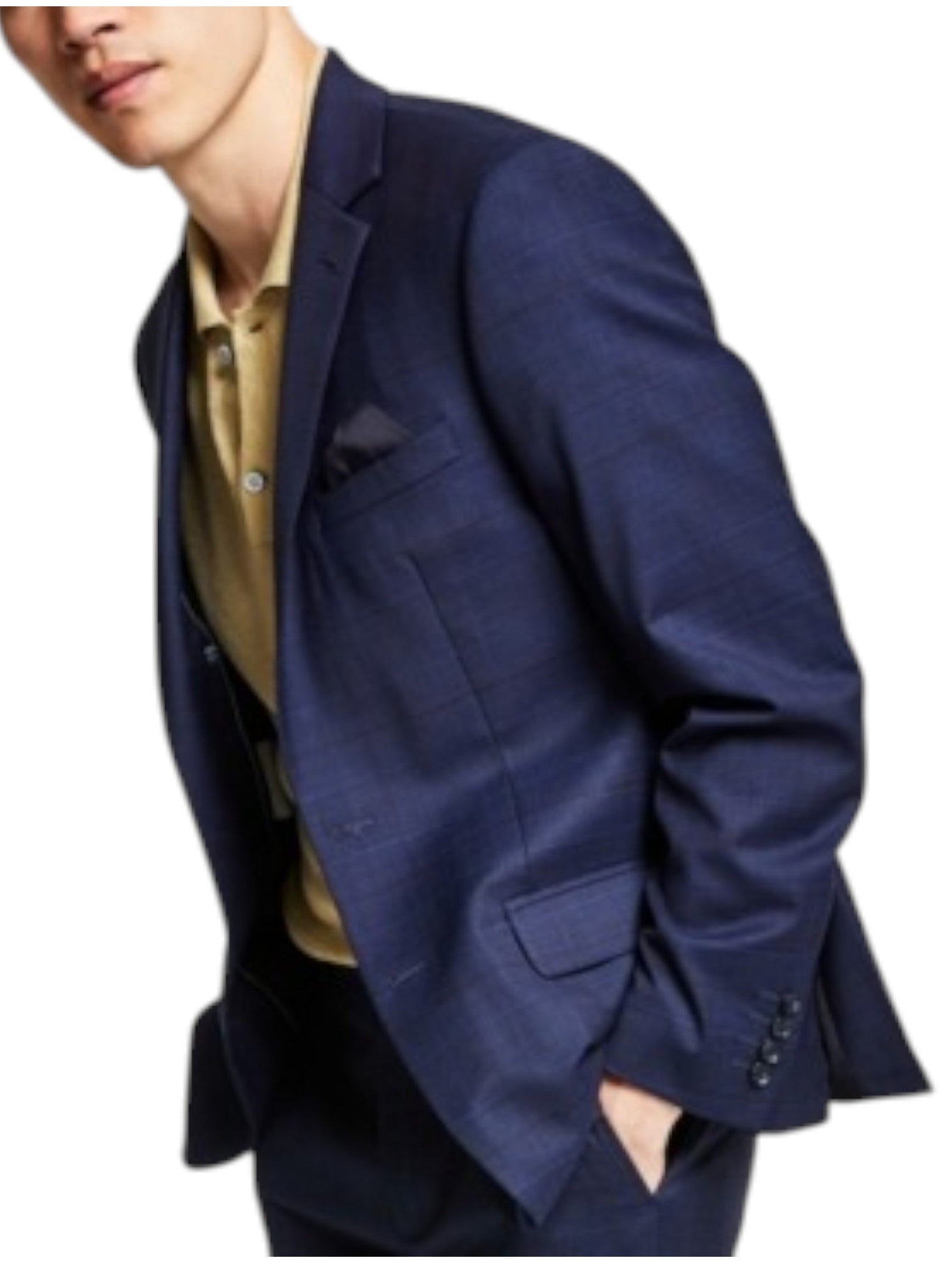 Bar Iii Mens Skinny fit Suit Jacket Blazer 42 L Navy Blue Plaid