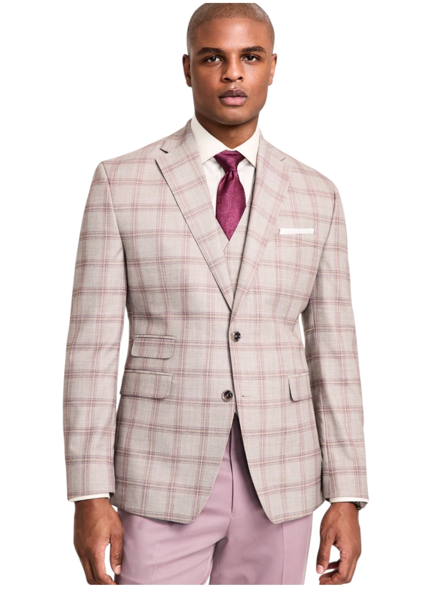 Tayion Mens Regular fit Suit Jacket Blazer 48 R Beige Plaid