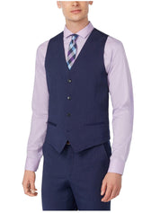Alfani Mens Slim fit Button-Up Suit Vest Large Navy Blue Solid Stretch