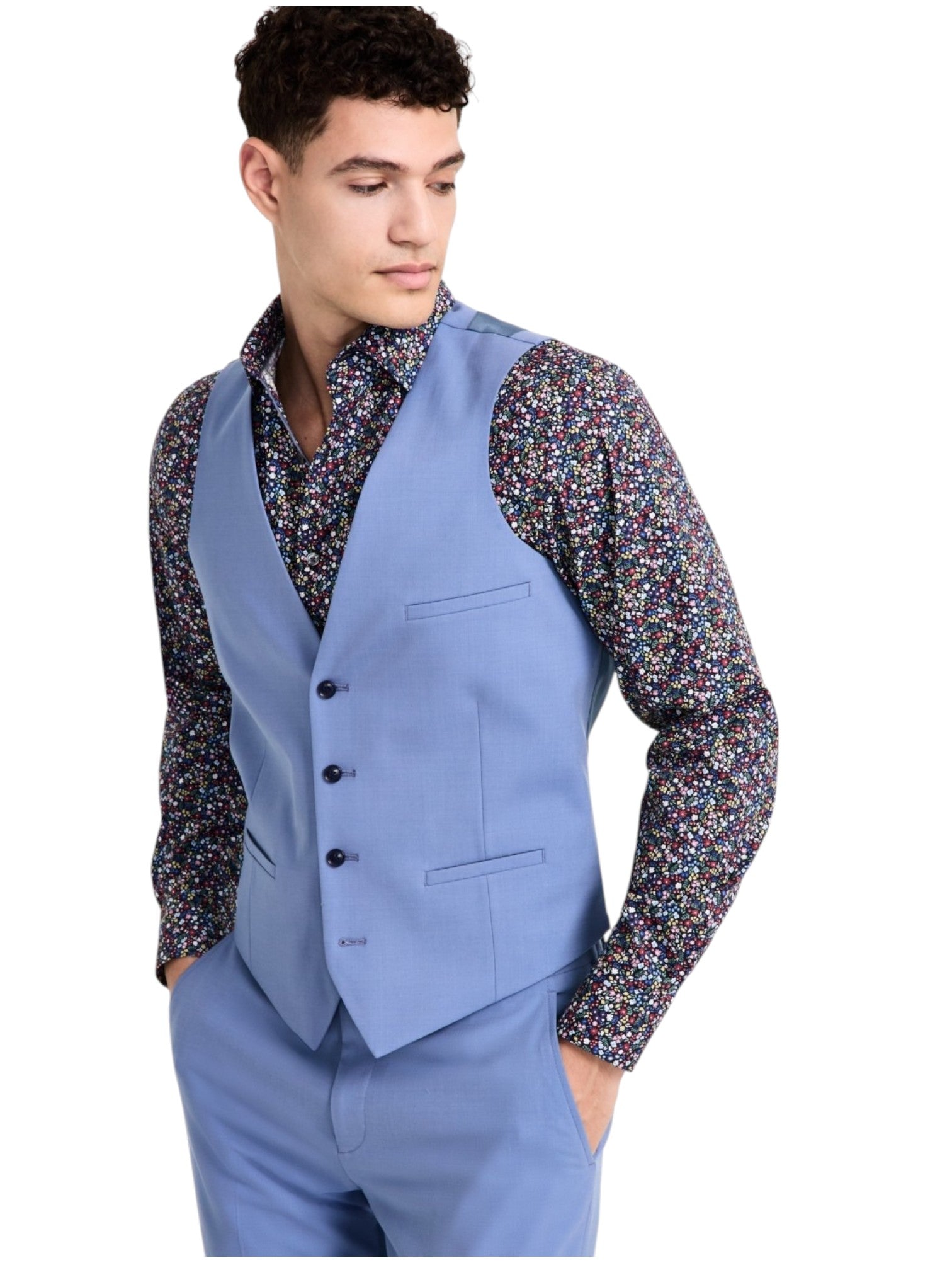 Bar Iii Mens Slim fit Button-Up Suit Vest XL Blue Wool