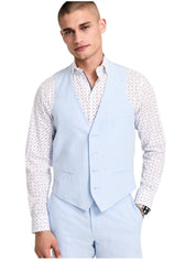 Bar Iii Mens Slim fit Button-Up Suit Vest Large Light Blue Linen