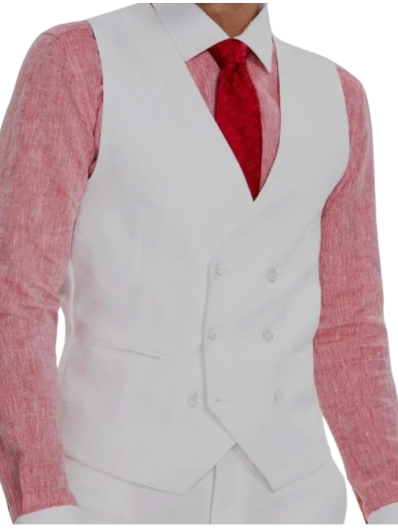 Tayion Mens Regular fit Button-Up Suit Vest Medium White Solid Stretch Linen