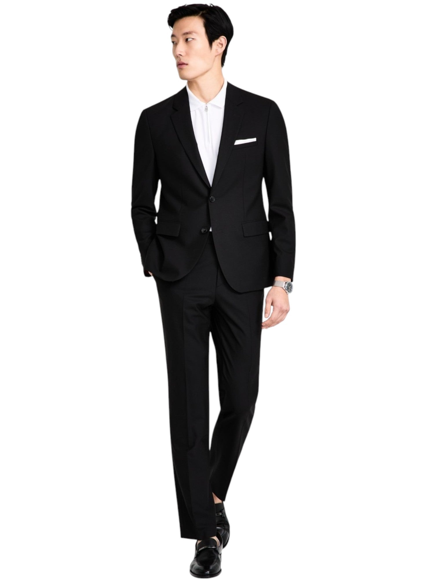 Hugo Boss Mens Modern fit 2 Piece Suit 38 S / 36 Waist Black Solid Stretch