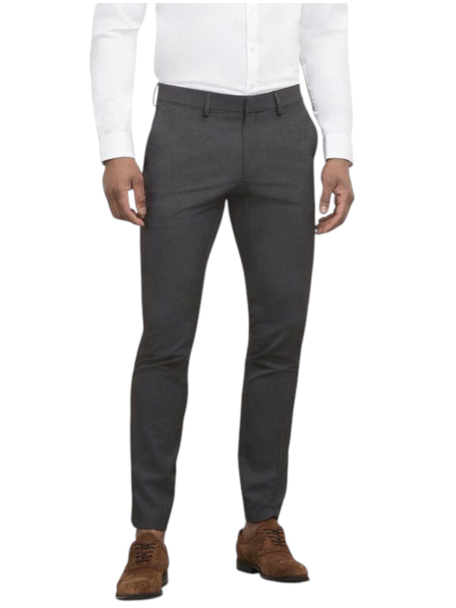 Kenneth Cole Mens Slim fit Dress Pants 34 / 32 Charcoal Grey Solid Stretch
