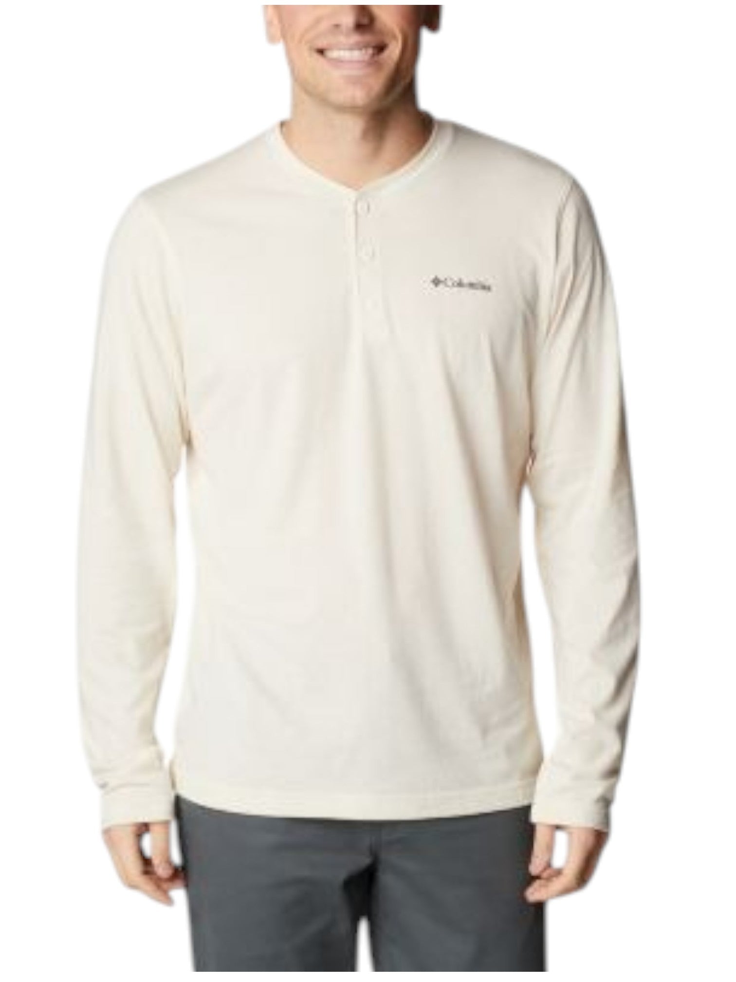 Columbia Men Regular fit Long Sleeve Henley Shirt Small Beige Solid