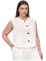 DKNY Womens Classic fit Sleeveless Button-Up Top 20 W White Solid