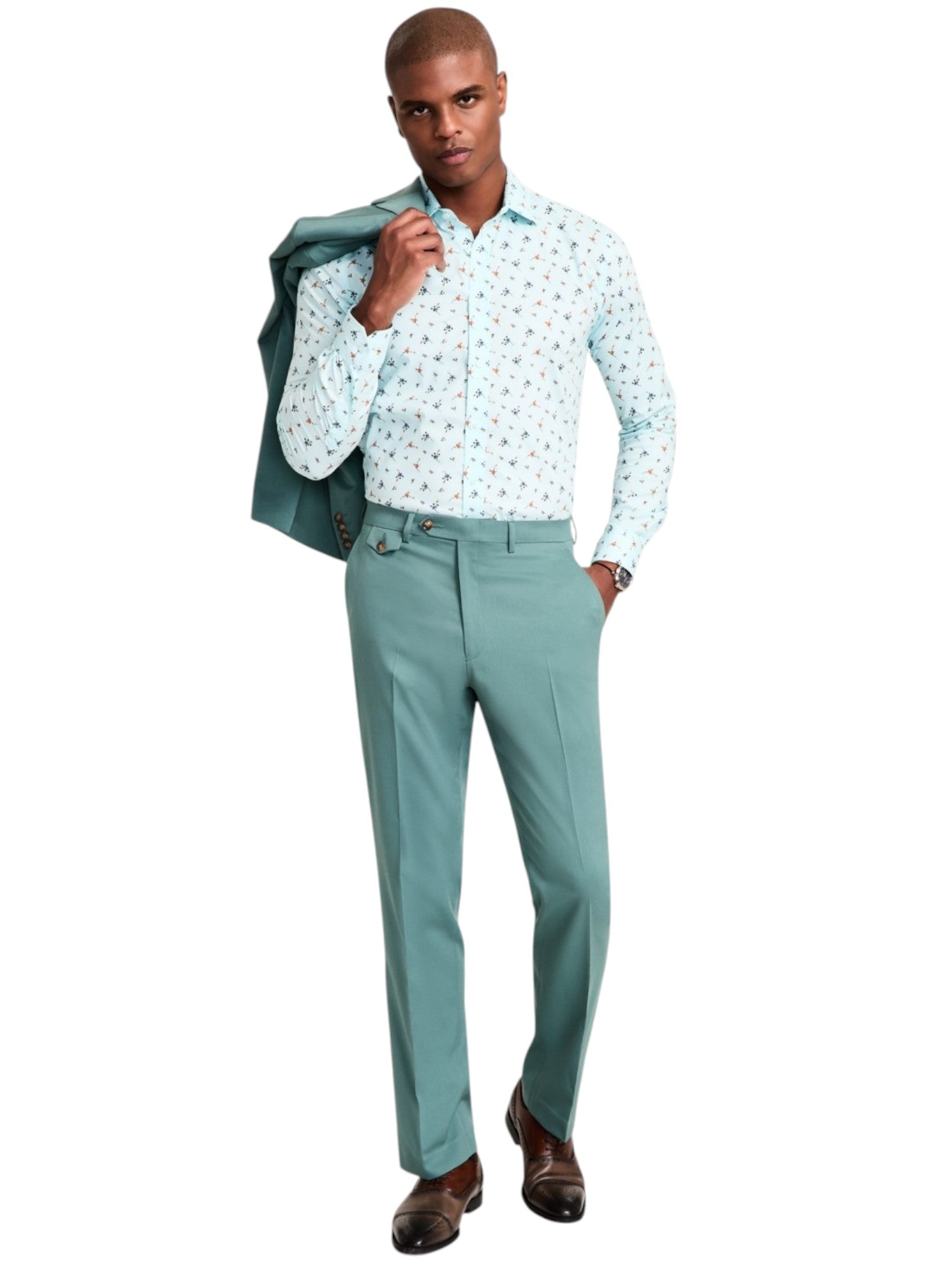Tayion Collection Mens Regular fit Dress Pants 42 / 32 Green Solid