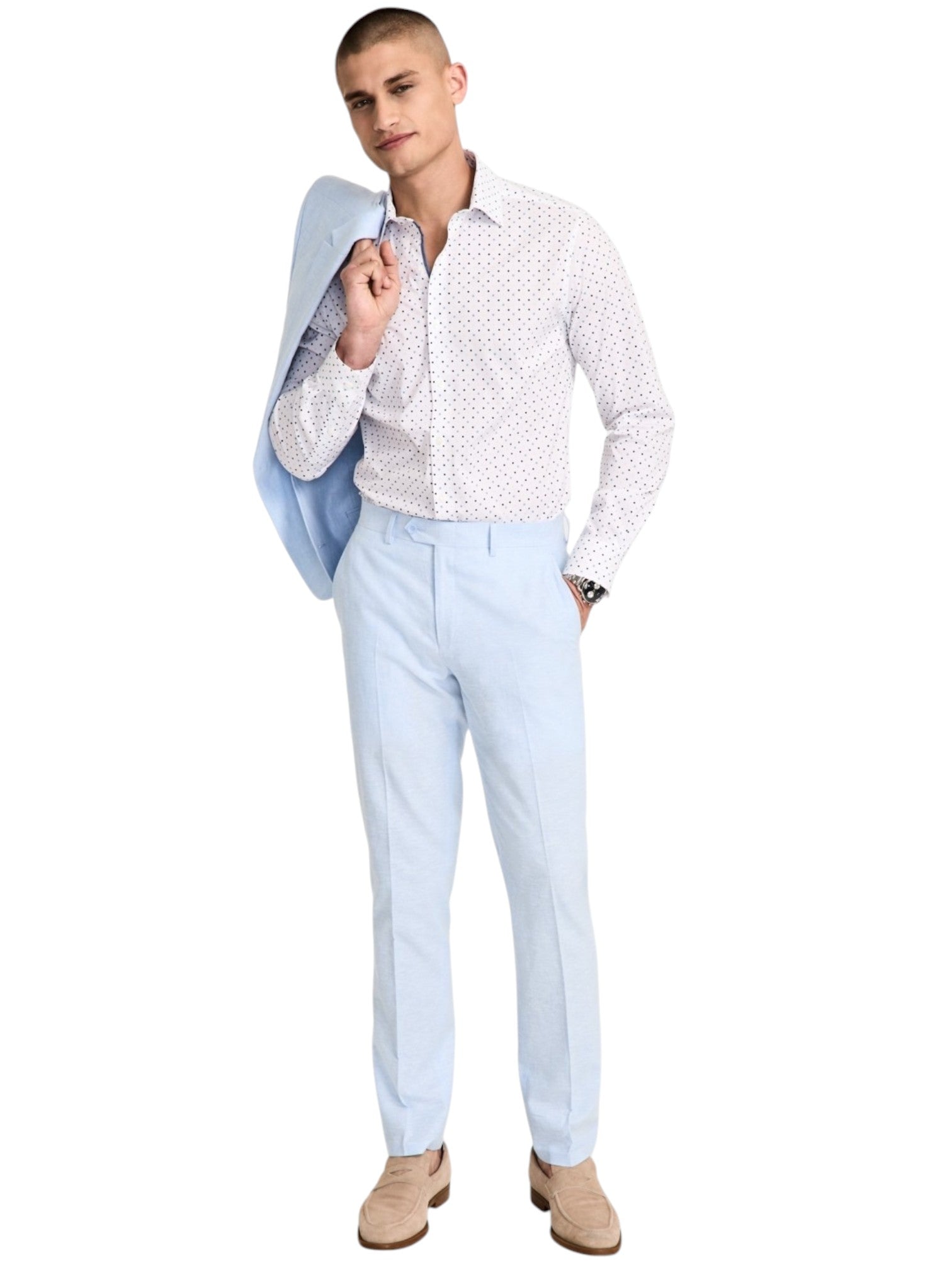 Bar Iii Mens Slim fit Dress Pants 30 / 30 Light Blue Solid Stretch Linen