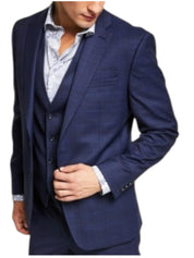 Bar Iii Mens Skinny fit Suit Jacket Blazer 36 S Blue Plaid Wool