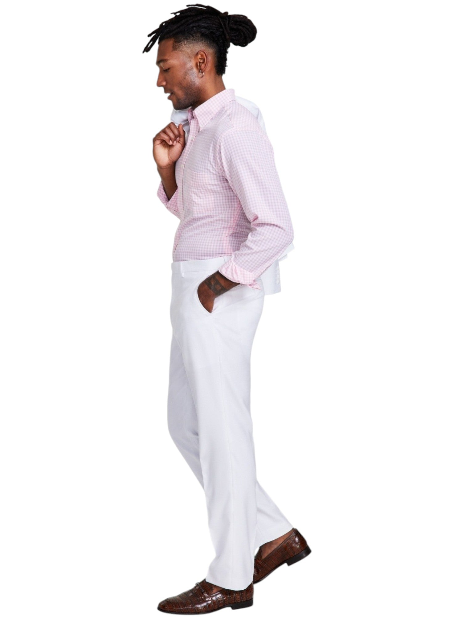 Tayion Mens Classic fit Dress Pants 46 / 32 White Solid