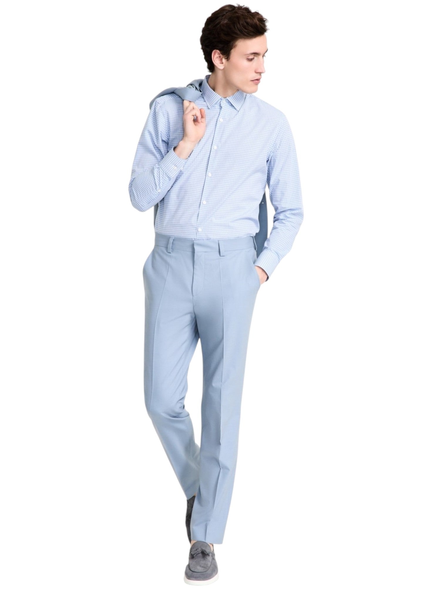 Hugo Boss Mens Modern fit Dress Pants 36 / 32 Light Blue Solid Wool