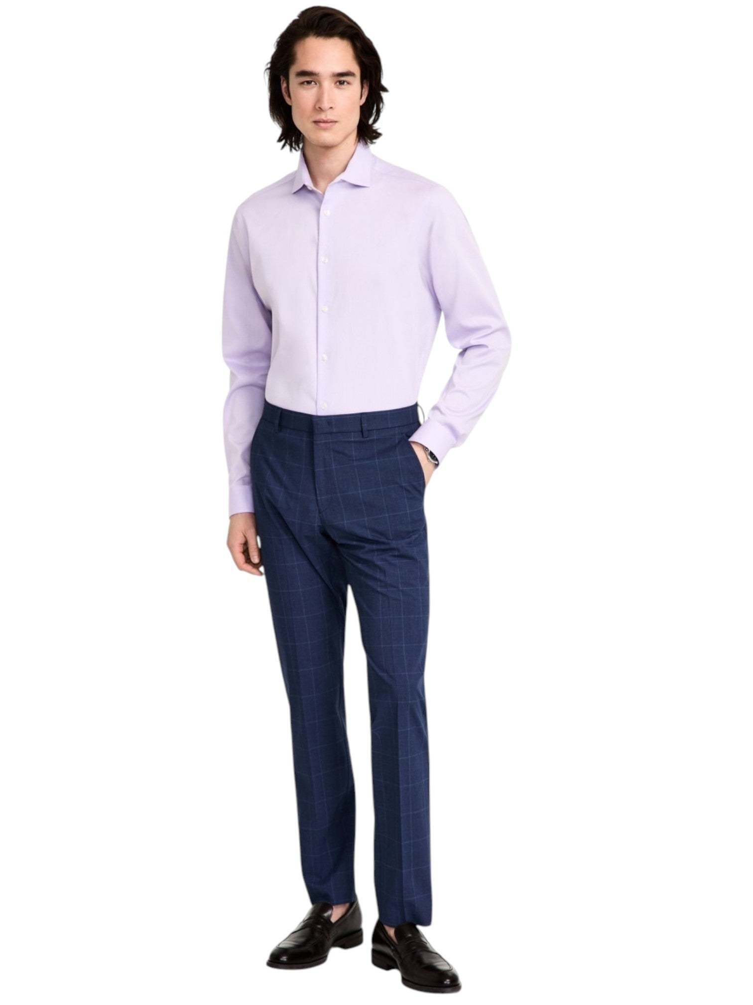 Tommy Hilfiger Mens Modern fit Dress Pants 34 / 34 Navy Blue Plaid Stretch