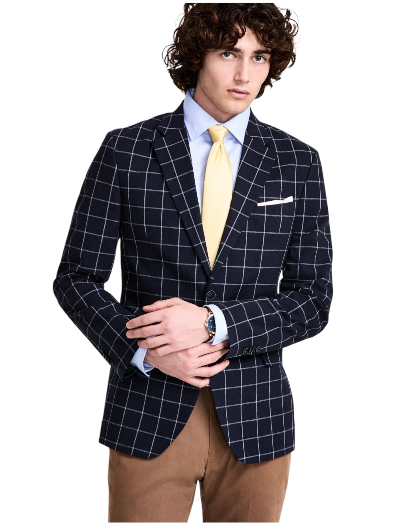 Nautica Mens Modern fit Sport Coat Blazer 42 L Navy Blue Check