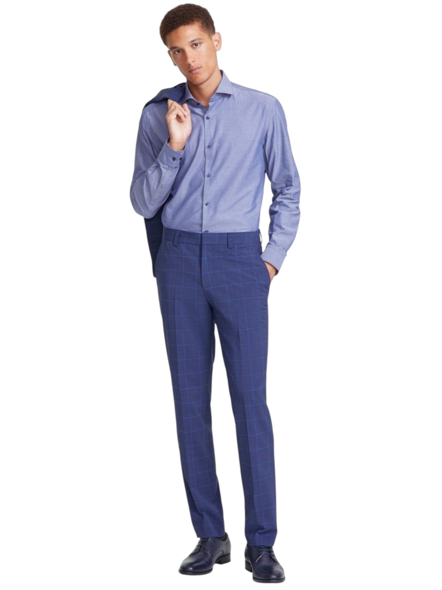 Hugo Boss Mens Modern fit Dress Pants 36 / 32 Navy Blue Plaid