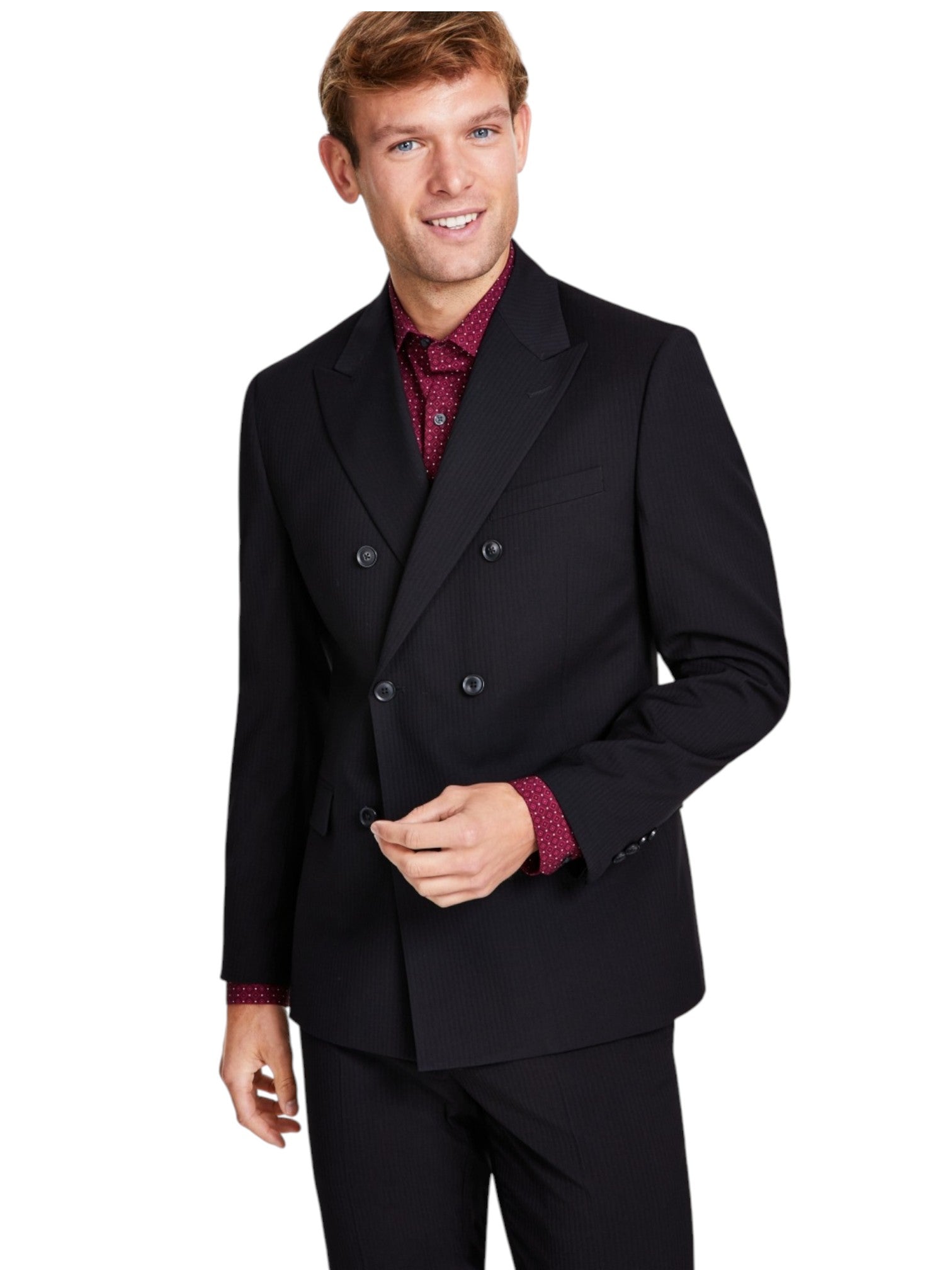 Alfani Mens Slim fit Double Breasted Suit Jacket Blazer 44 S Black Striped