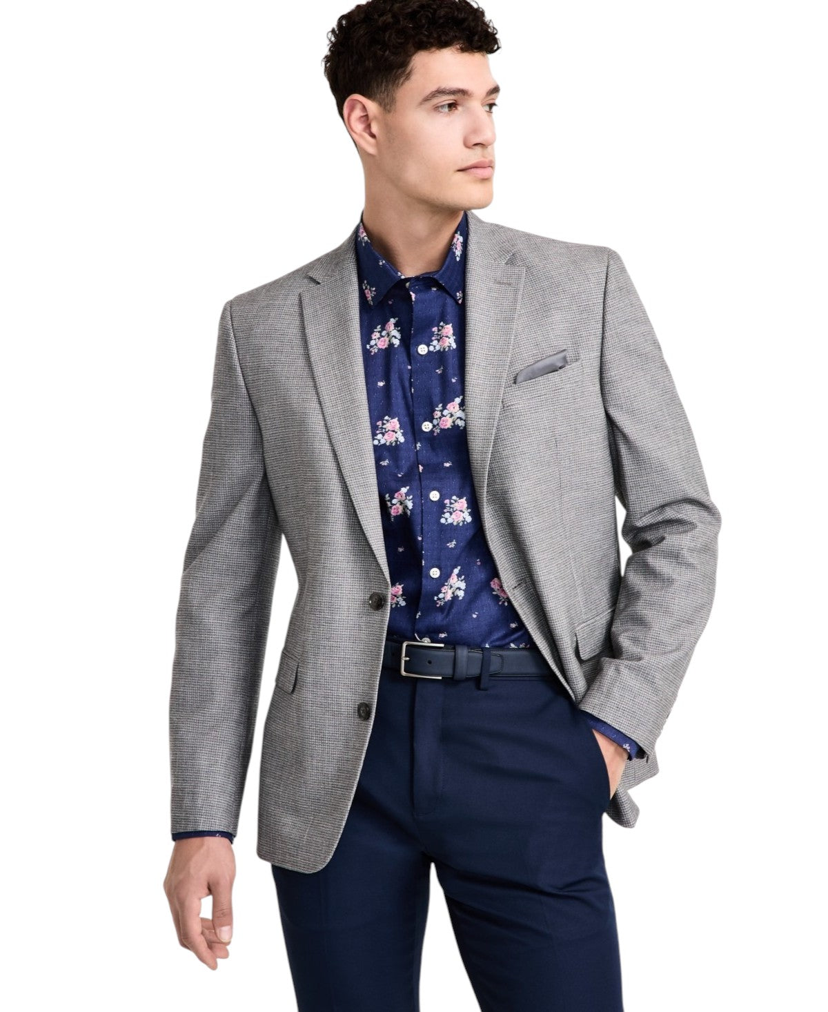 Bar Iii Mens Slim fit Sport Coat Blazer 36 R Light Grey Geometric Stretch