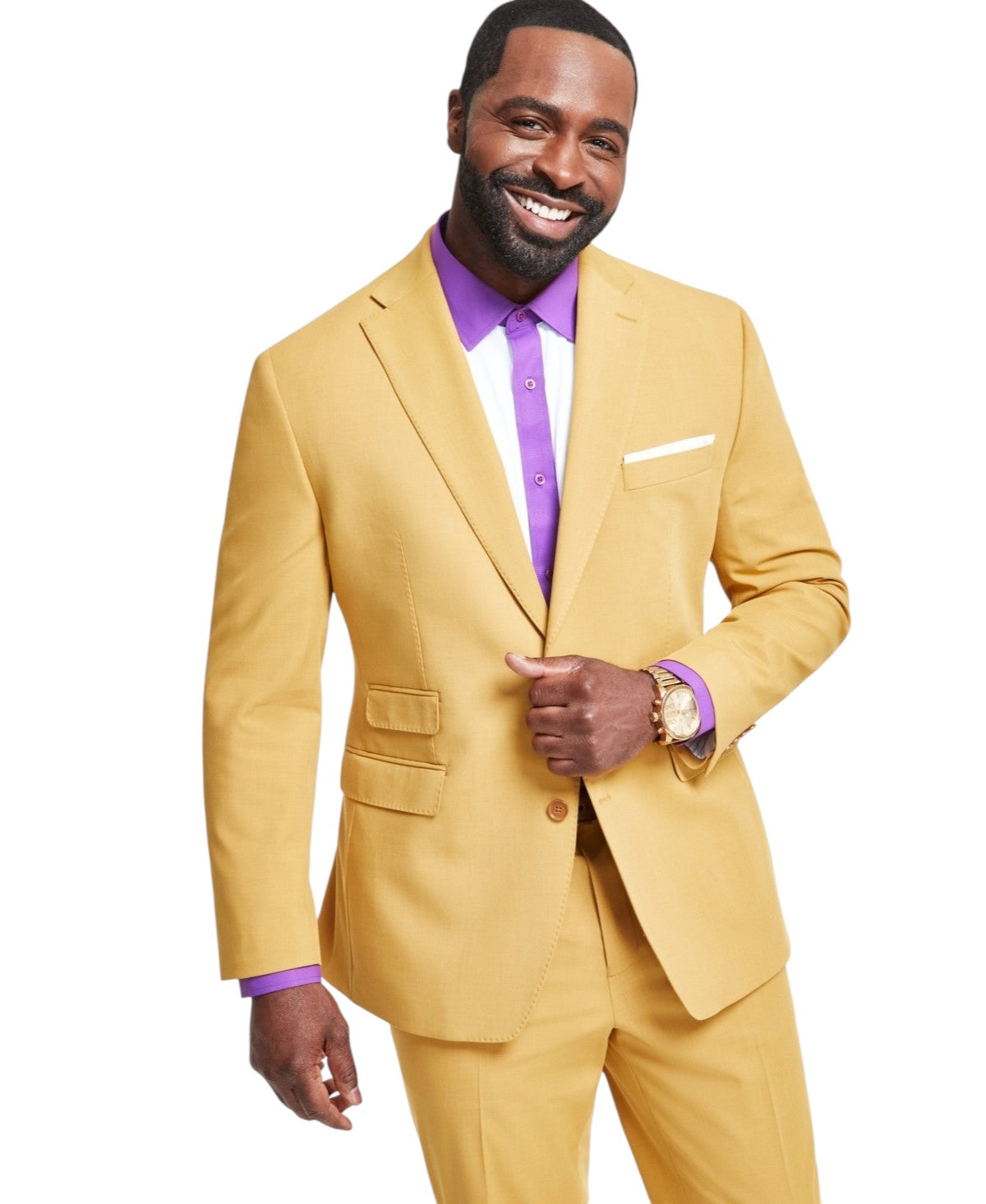 Tayion Mens Classic fit Suit Jacket Blazer 44 S Gold Solid