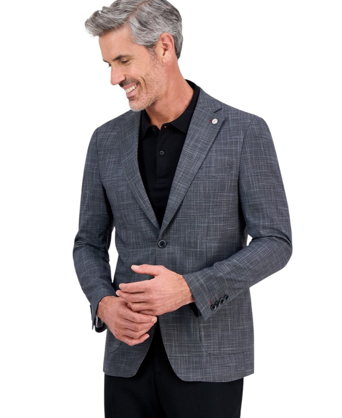 Tom Baine Mens Slim fit Sport Coat Blazer 40 R Grey Plaid Stretch