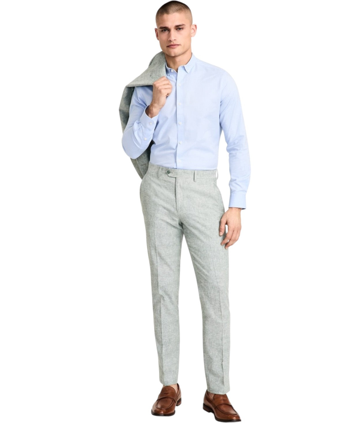 Bar Iii Mens Slim fit Dress Pants 32 / 30 Light Green Solid Stretch Linen