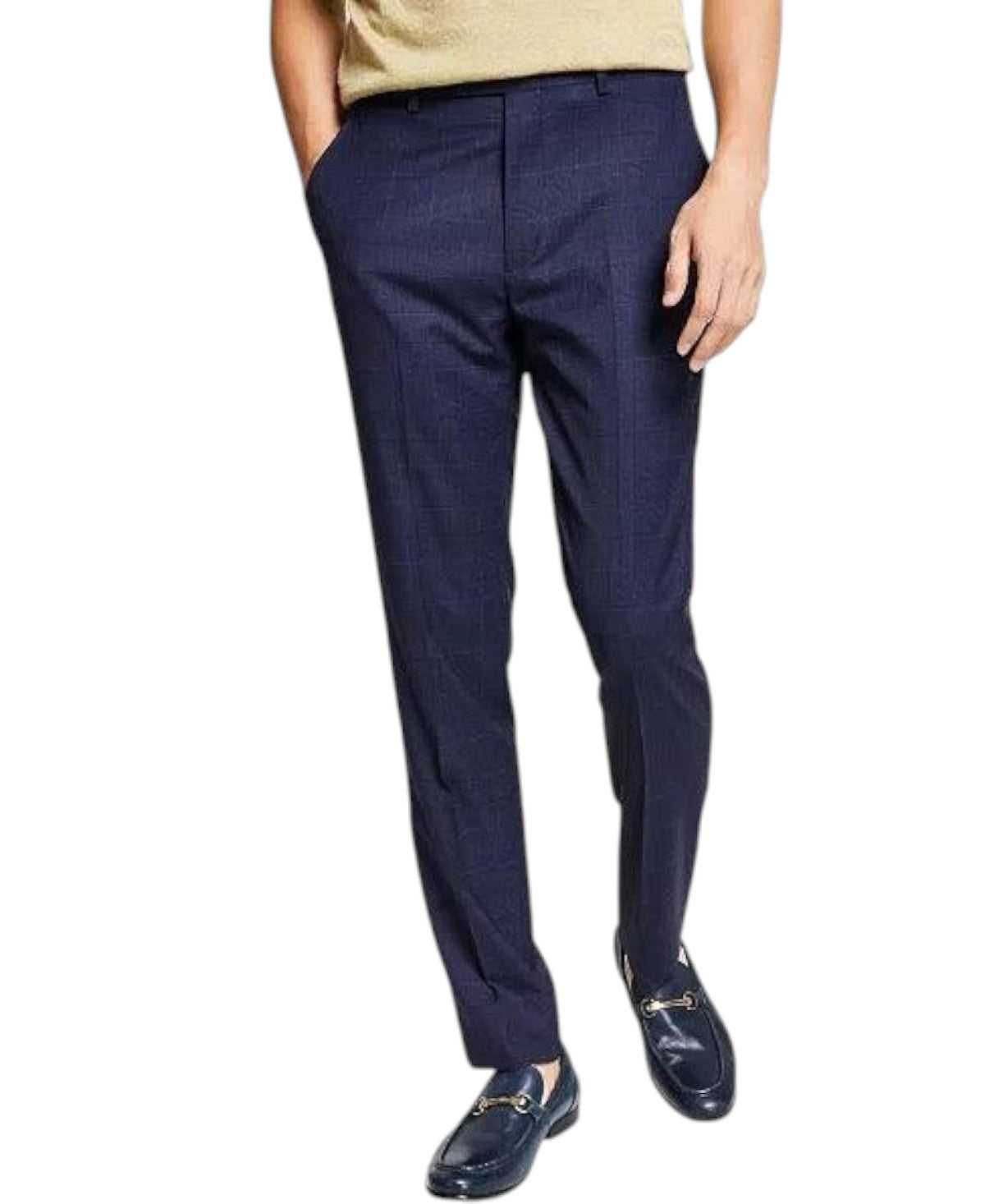 Bar Iii Mens Skinny fit Dress Pants 33 / 30 Navy Blue Plaid Wool
