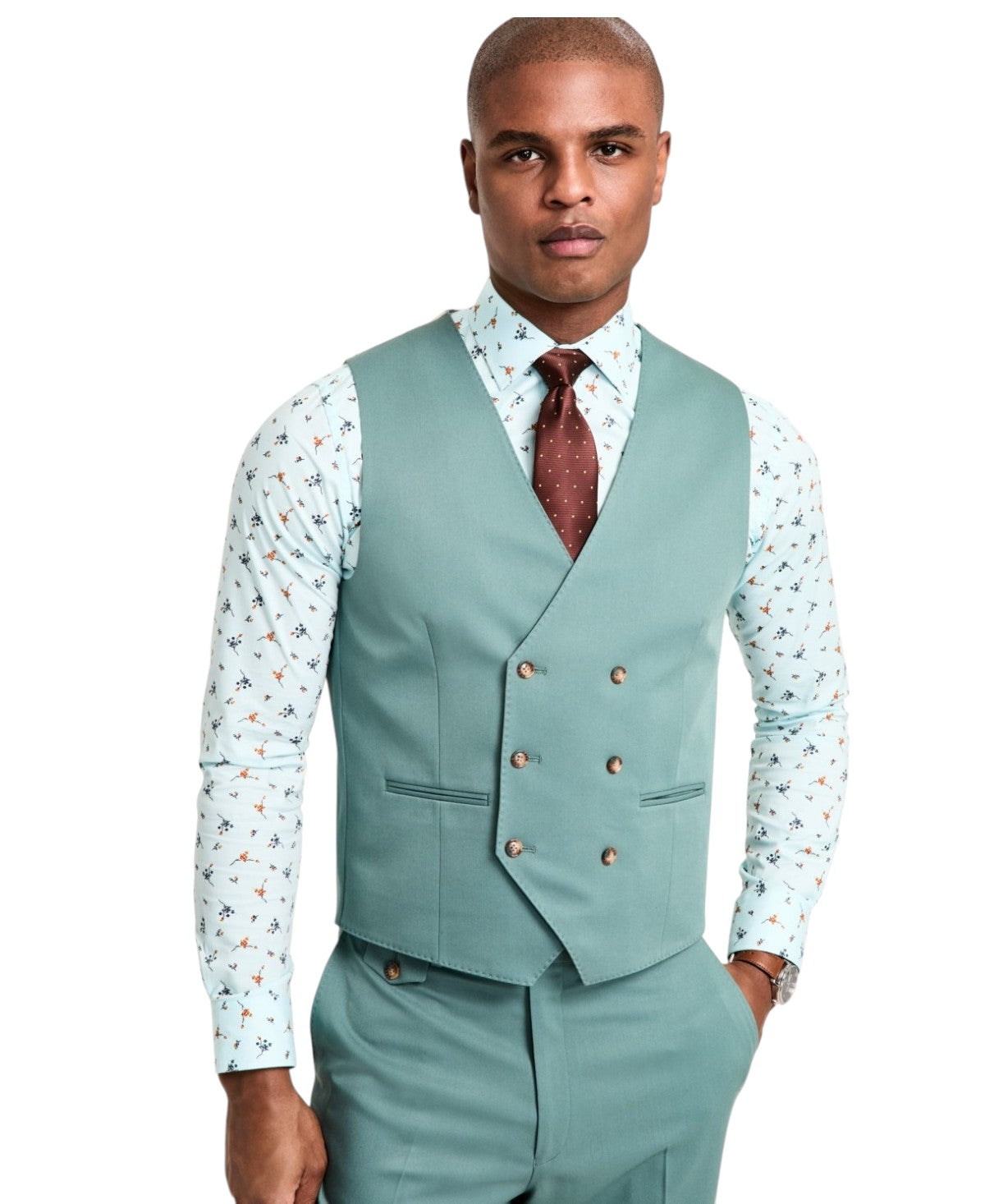 Tayion Mens Regular fit Double Breasted Button-Up Suit Vest Medium Green