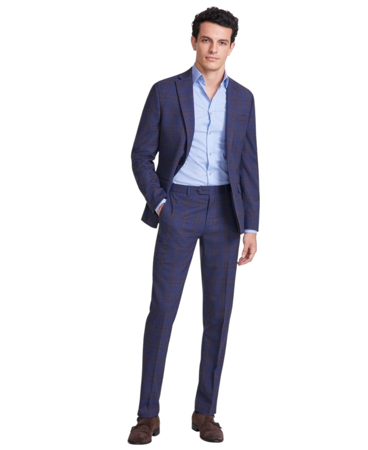 Bar Iii Mens Slim fit Dress Pants 33 / 32 Navy Blue Plaid