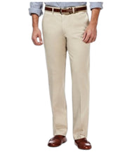 Haggar Mens Straight fit Dress Pants 32 / 32 Beige Solid Stretch