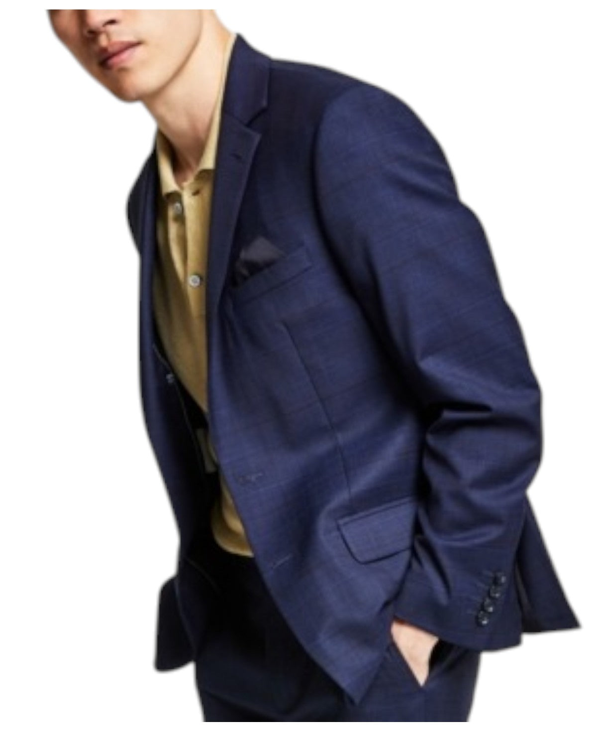 Bar Iii Mens Skinny fit Sport Coat Blazer 44 R Navy Blue Plaid Stretch