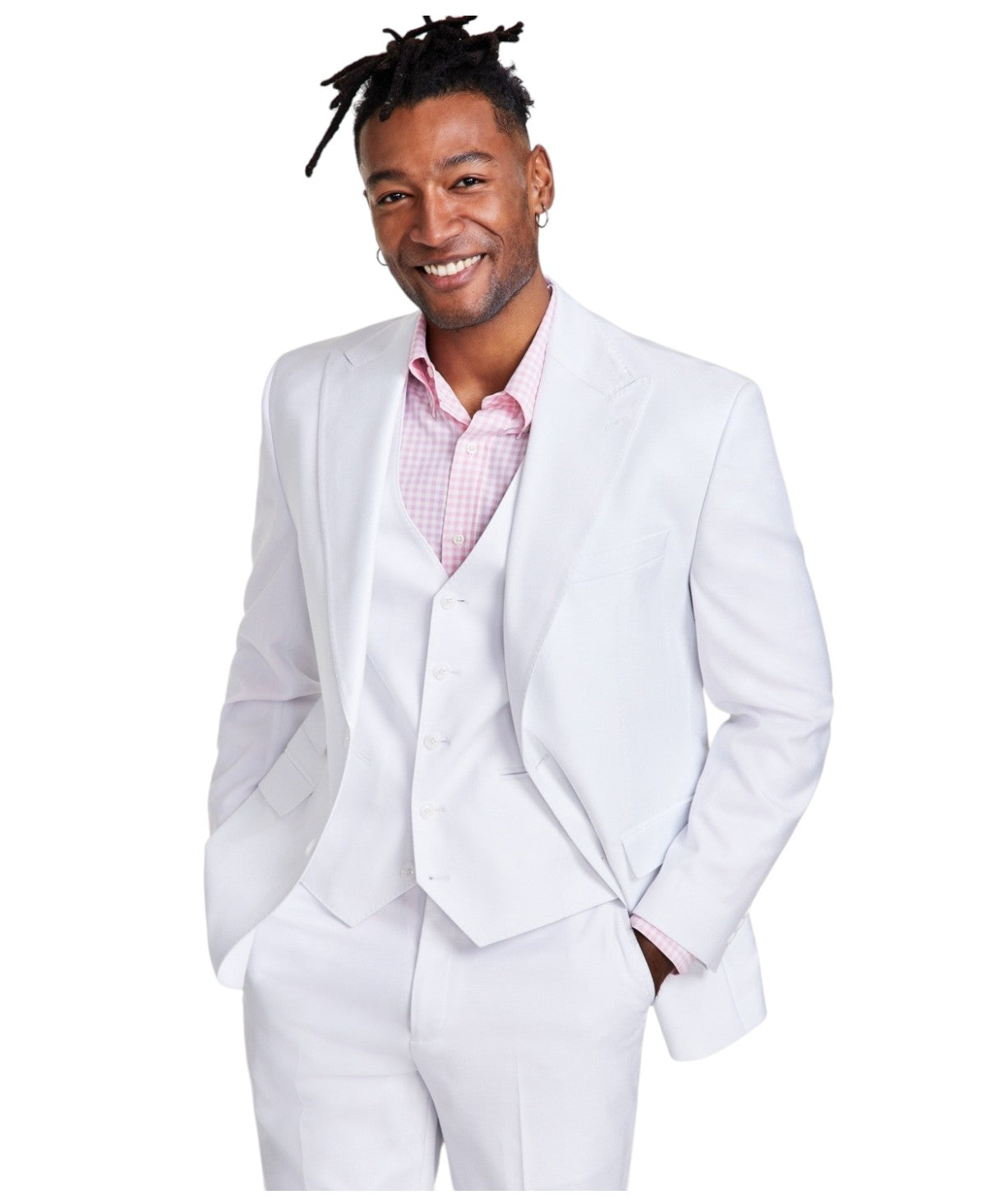 Tayion Mens Classic fit Suit Jacket Blazer 42 L White Herringbone