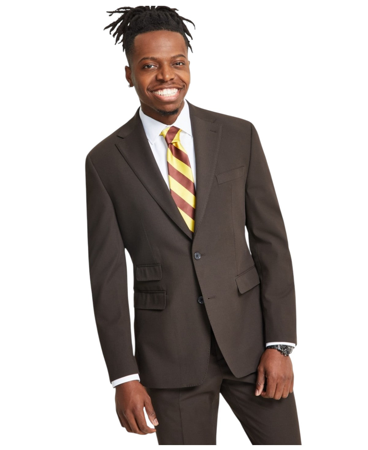 Tayion Mens Classic fit Suit Jacket Blazer 38 R Brown Solid