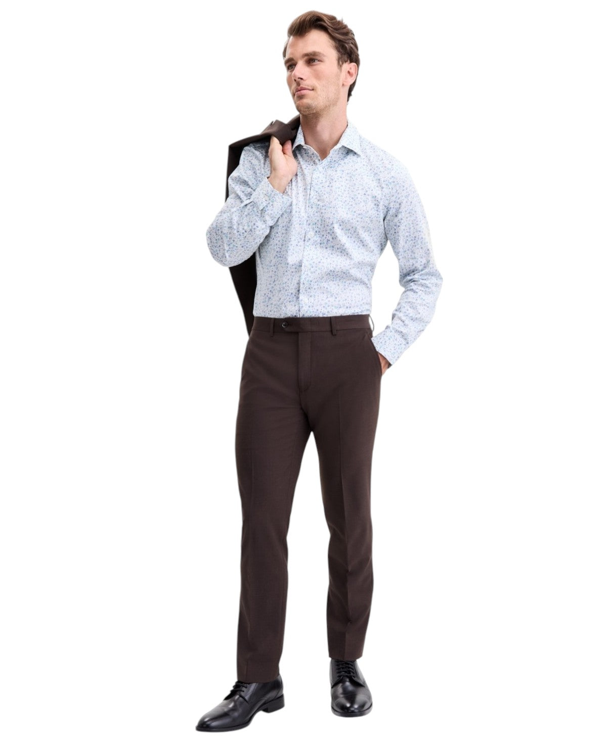 Bar Iii Mens Slim fit Dress Pants 38 / 34 Brown Solid Wool