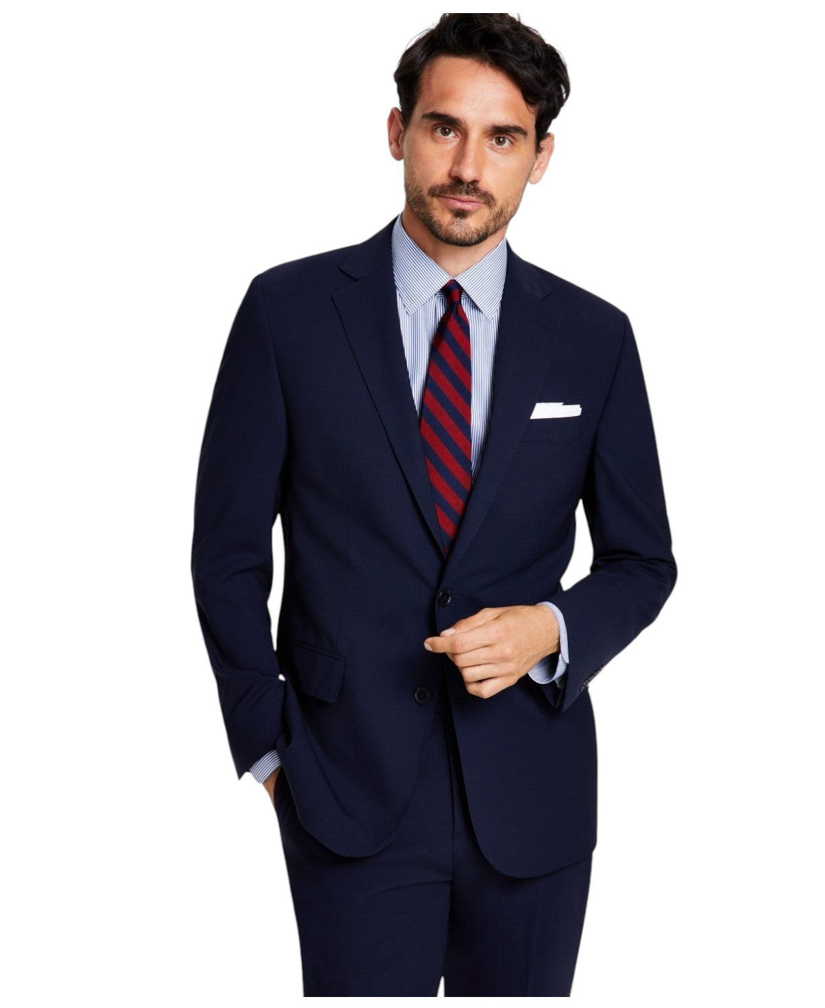 Brooks Brothers Mens Classic fit Suit Jacket Blazer 44 L Navy Blue Solid Stretch