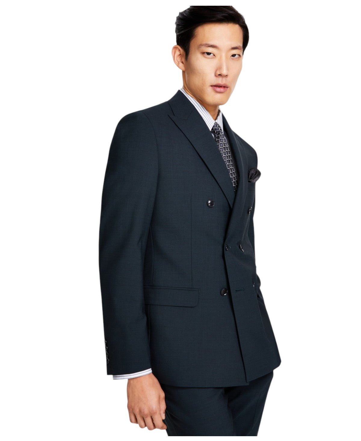Bar Iii Mens Slim fit Double Breasted Suit Jacket Blazer 40 L Green Solid Wool